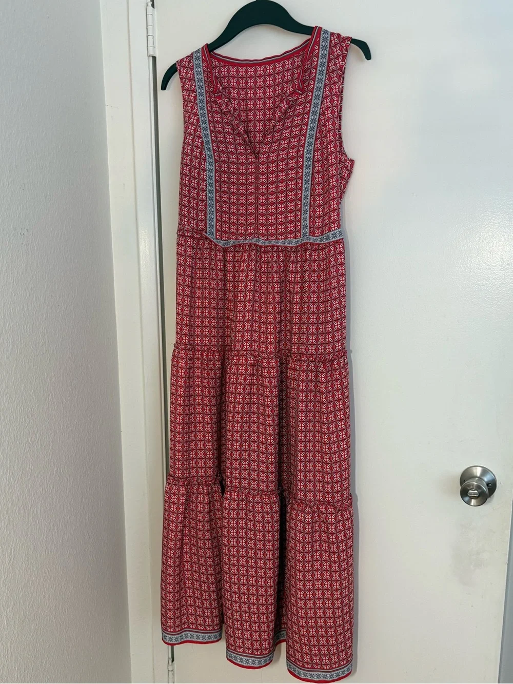 Sleeveless Red Printed Tiered Maxi Dress